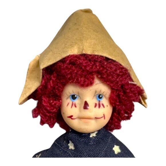 Vintage Rag Doll Red Curly Hair & Striped Pants Patriotic Dunce Cap Hat Mini 4" - Picture 4 of 5